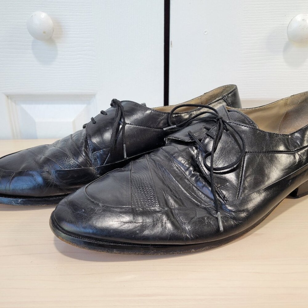 GIORGIO BRUTINI Black Genuine Leather Pointed Lace-Up Men's Oxford Shoes sz 12